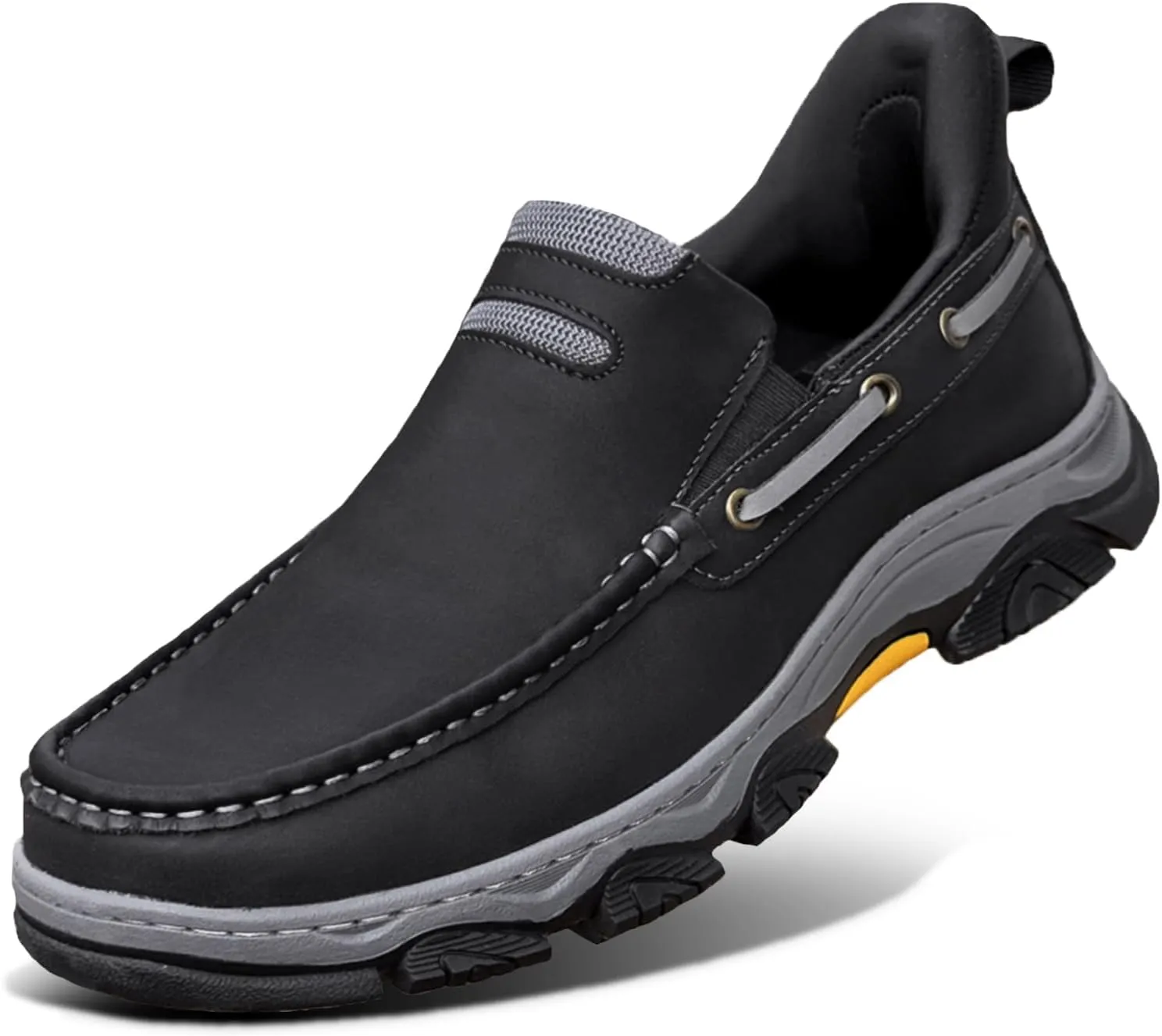 Men's Slip On Hands Free Leather Walking Work Loafers Slip-Ins Outdoor Dress Casual Cushioning Shoes