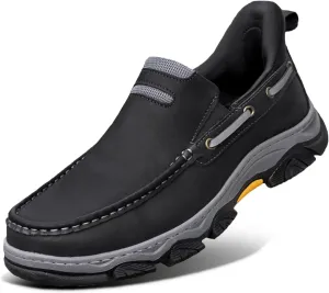 Men's Slip On Hands Free Leather Walking Work Loafers Slip-Ins Outdoor Dress Casual Cushioning Shoes