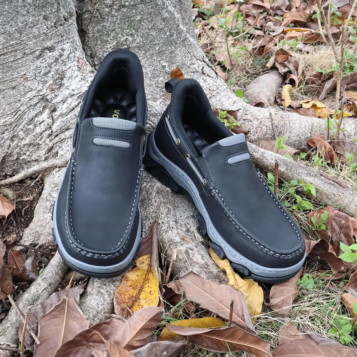 Men's Slip On Hands Free Leather Walking Work Loafers Slip-Ins Outdoor Dress Casual Cushioning Shoes