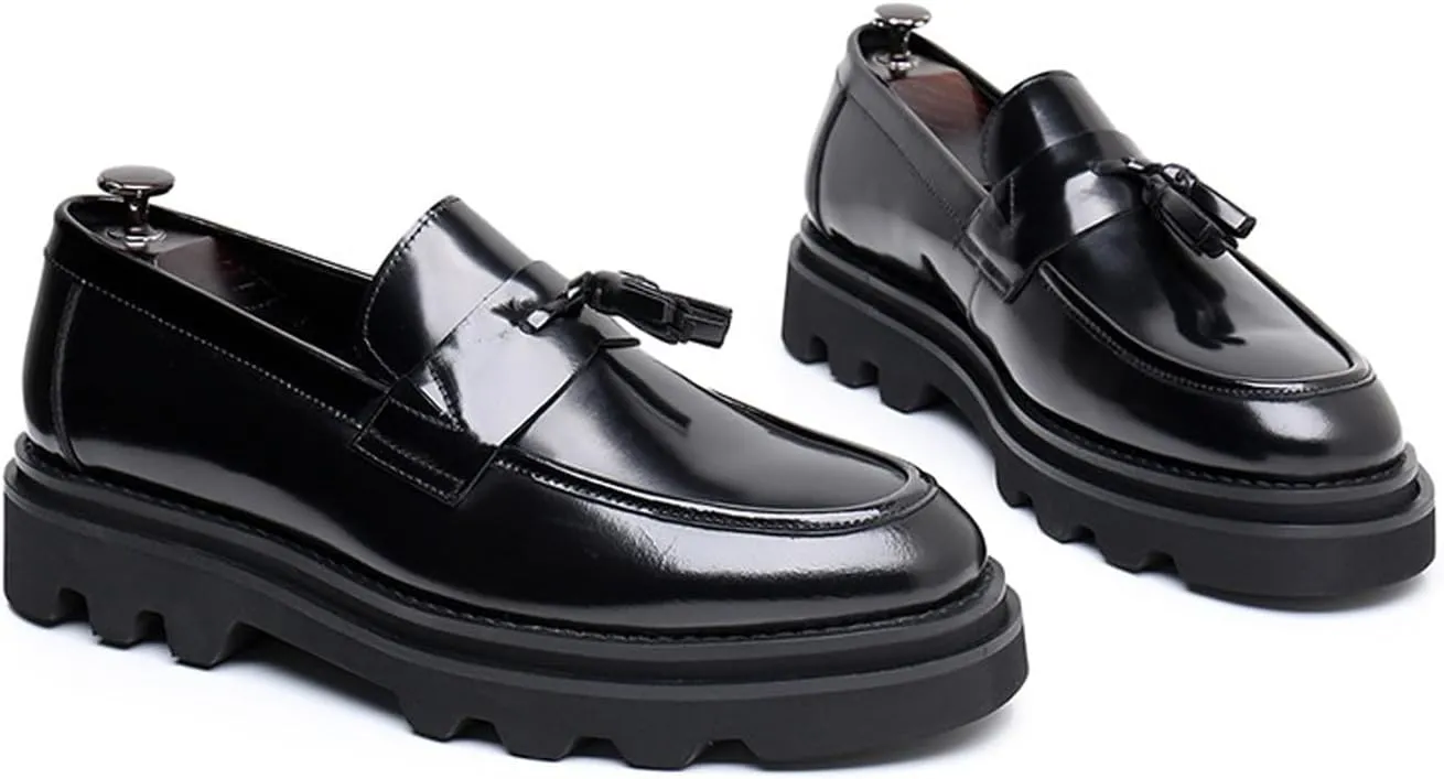 Men's Slip-On Tassel Loafers - Patent Leather Dress Shoes for Casual, Business, Wedding & Prom - Modern Penny Loafers for Suits & Tuxedos