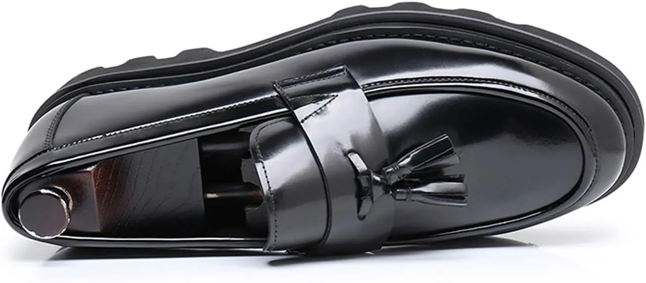 Men's Slip-On Tassel Loafers - Patent Leather Dress Shoes for Casual, Business, Wedding & Prom - Modern Penny Loafers for Suits & Tuxedos