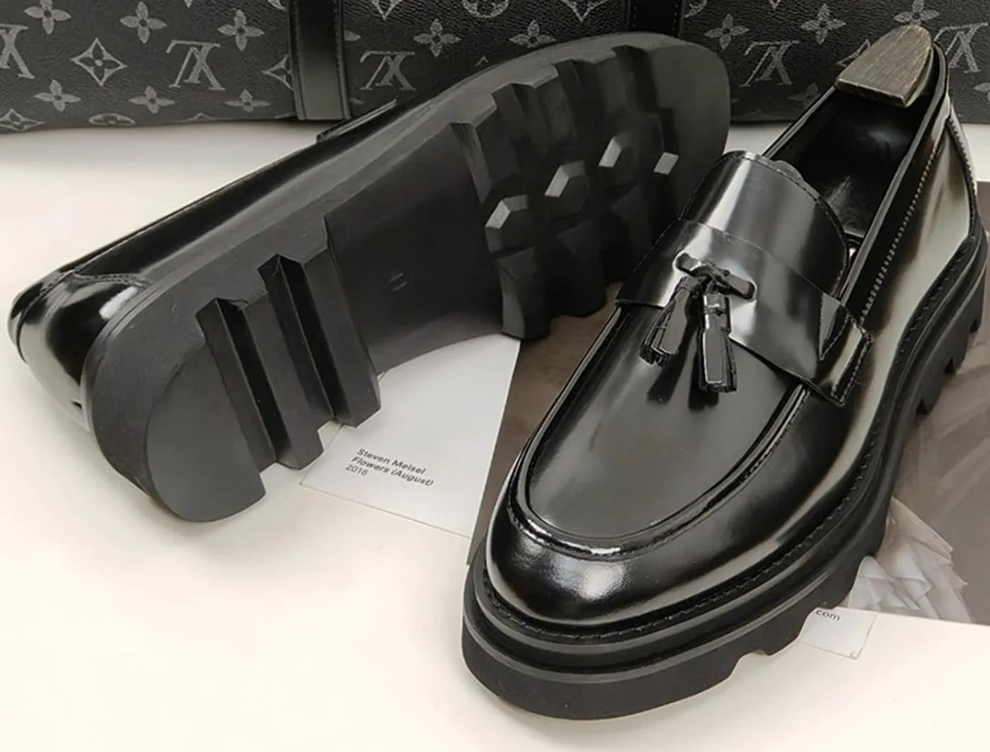 Men's Slip-On Tassel Loafers - Patent Leather Dress Shoes for Casual, Business, Wedding & Prom - Modern Penny Loafers for Suits & Tuxedos
