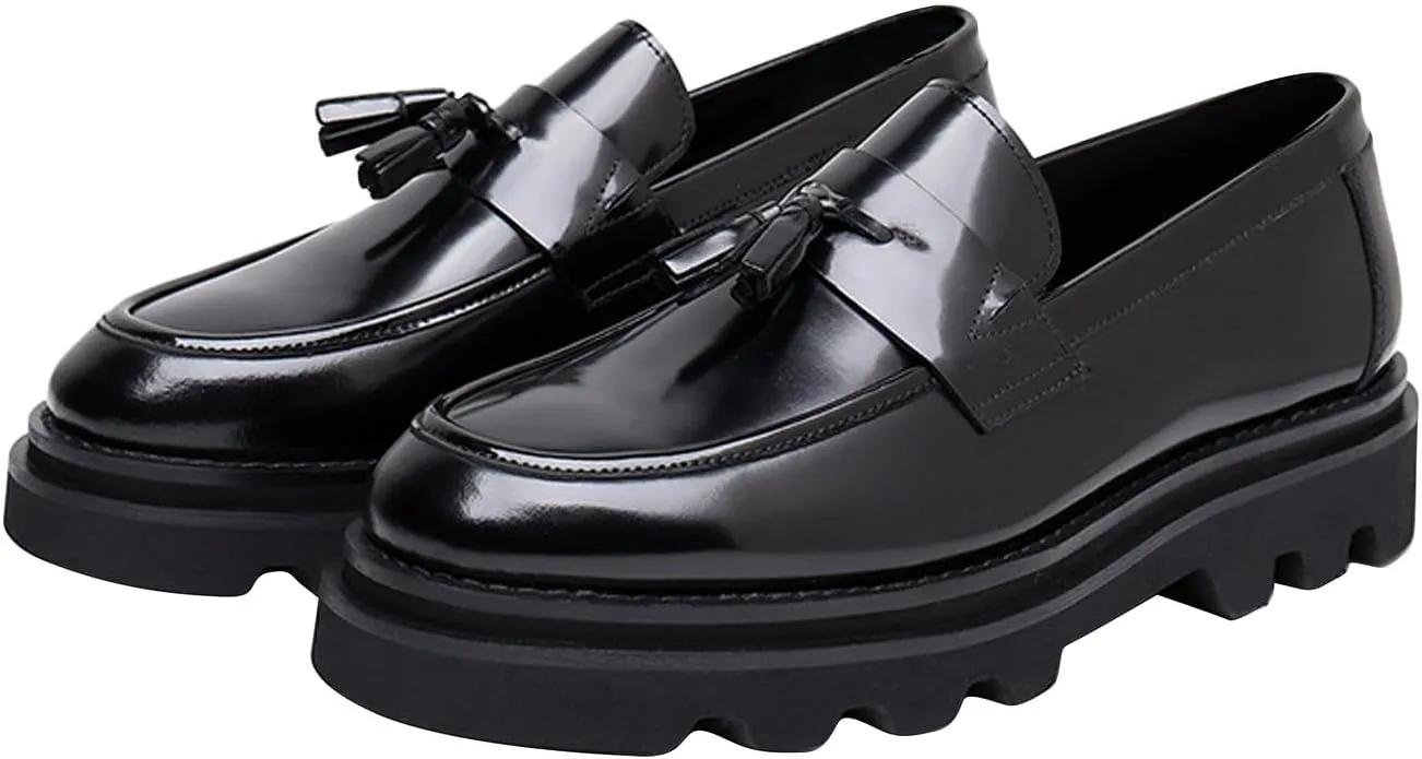 Men's Slip-On Tassel Loafers - Patent Leather Dress Shoes for Casual, Business, Wedding & Prom - Modern Penny Loafers for Suits & Tuxedos