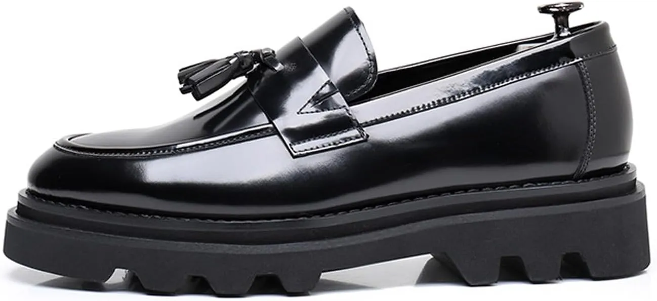 Men's Slip-On Tassel Loafers - Patent Leather Dress Shoes for Casual, Business, Wedding & Prom - Modern Penny Loafers for Suits & Tuxedos