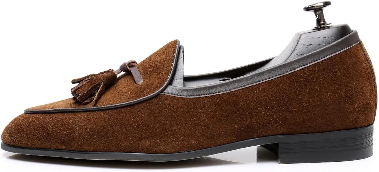 Men's Suede Tassel Loafers - Slip-On Dress Shoes for Casual, Business, Wedding & Prom - Modern Penny Loafers for Suits & Tuxedos