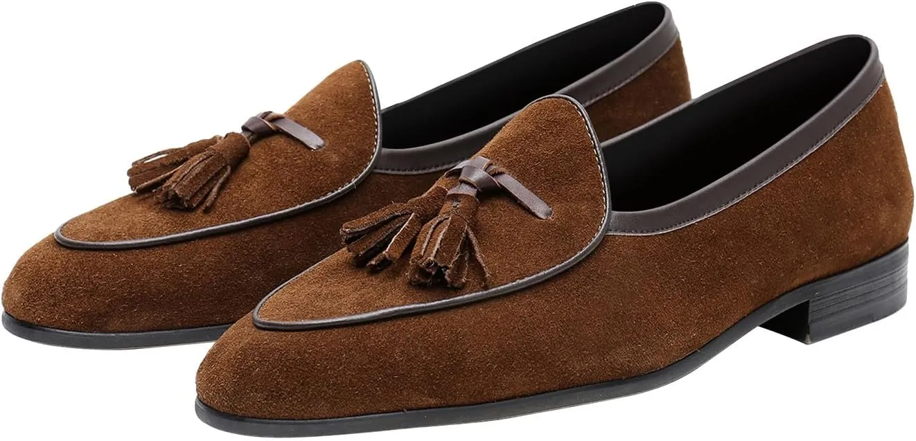 Men's Suede Tassel Loafers - Slip-On Dress Shoes for Casual, Business, Wedding & Prom - Modern Penny Loafers for Suits & Tuxedos