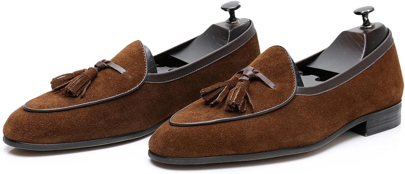 Men's Suede Tassel Loafers - Slip-On Dress Shoes for Casual, Business, Wedding & Prom - Modern Penny Loafers for Suits & Tuxedos