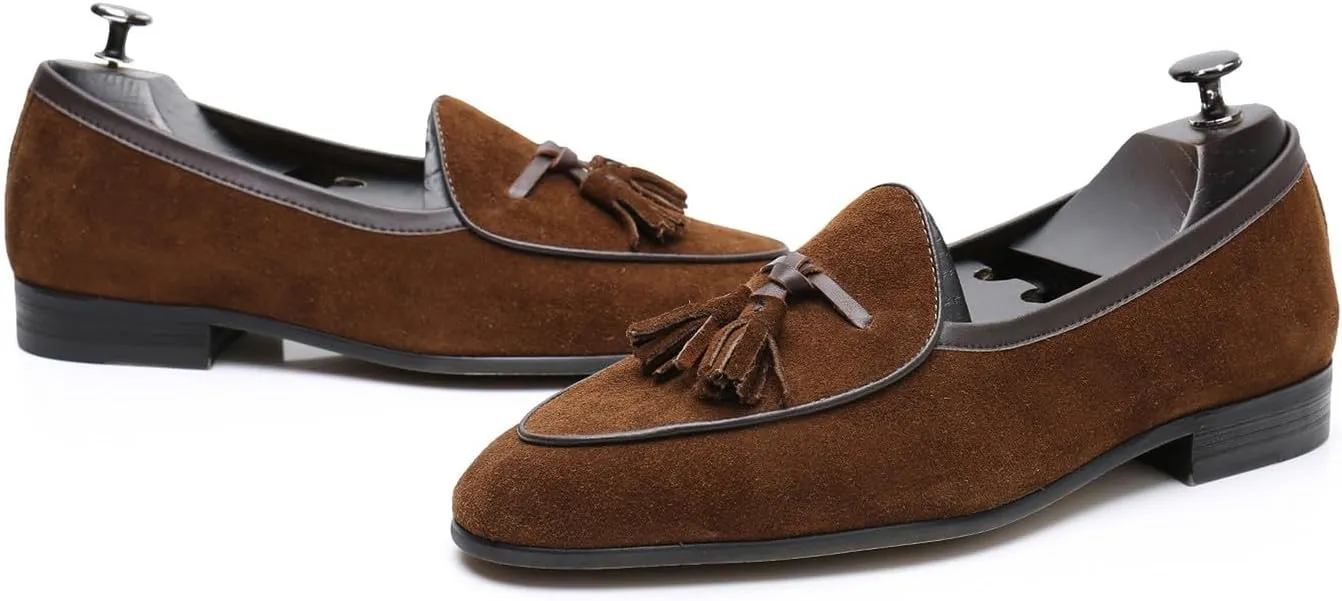 Men's Suede Tassel Loafers - Slip-On Dress Shoes for Casual, Business, Wedding & Prom - Modern Penny Loafers for Suits & Tuxedos