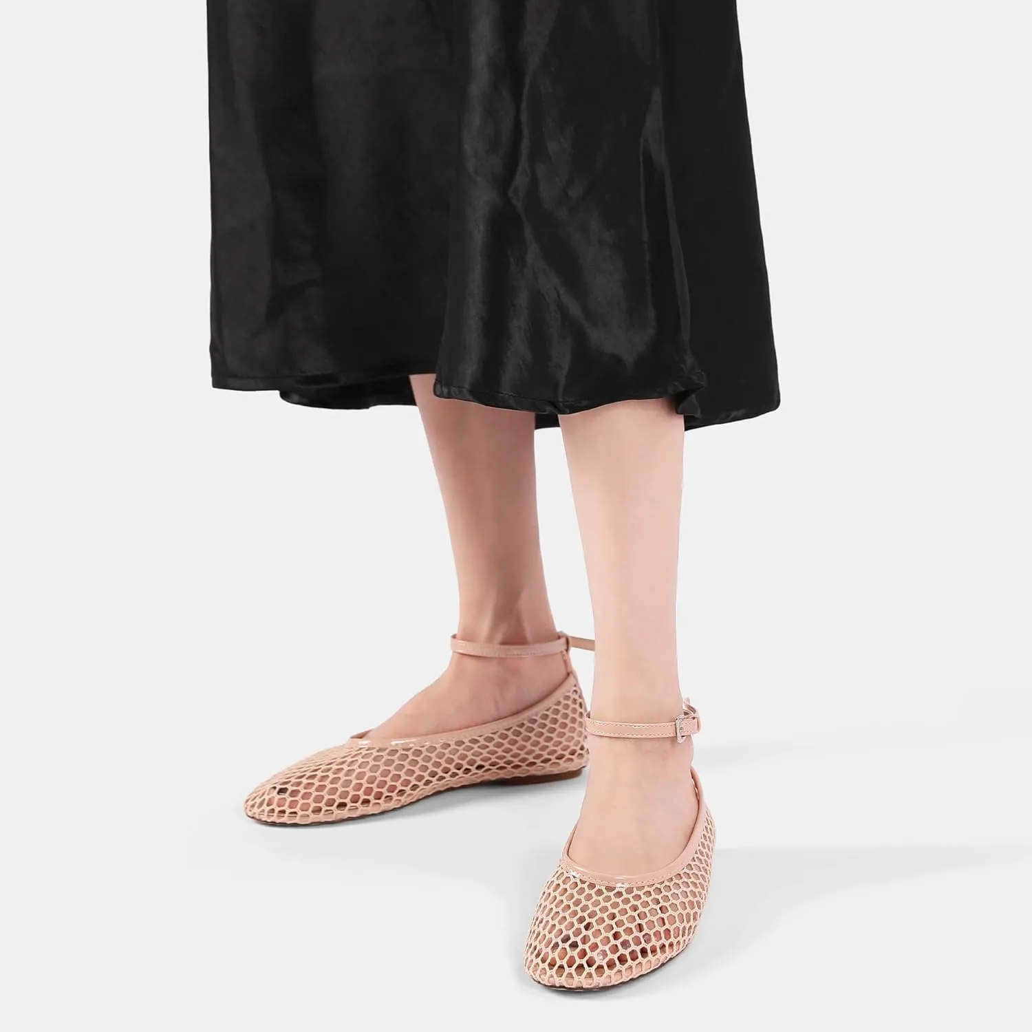 Mesh Ankle Strap Flats for Women Round Toe Ballet Flats Shoes,Casual Mary Jane Flats Comfortable Daily Dress Shoes
