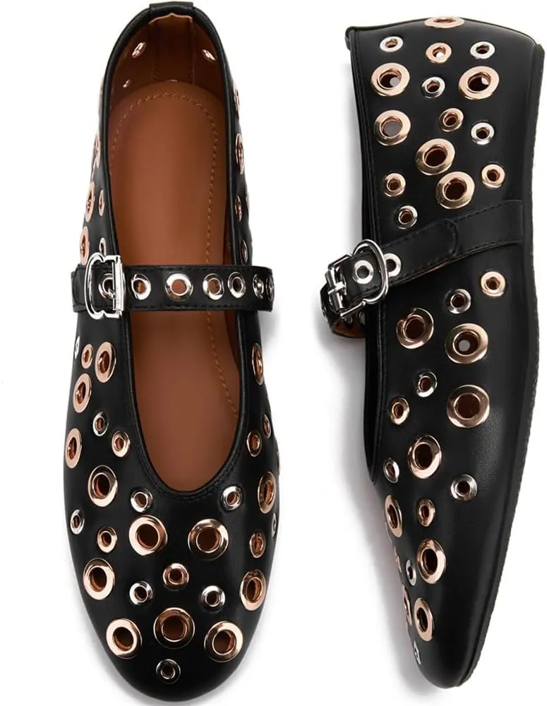 Mesh Ballet Flats for Women Buckle Strap Ballerina Flats Comfy Casual Daily Dress Perforated Mary Jane Flats