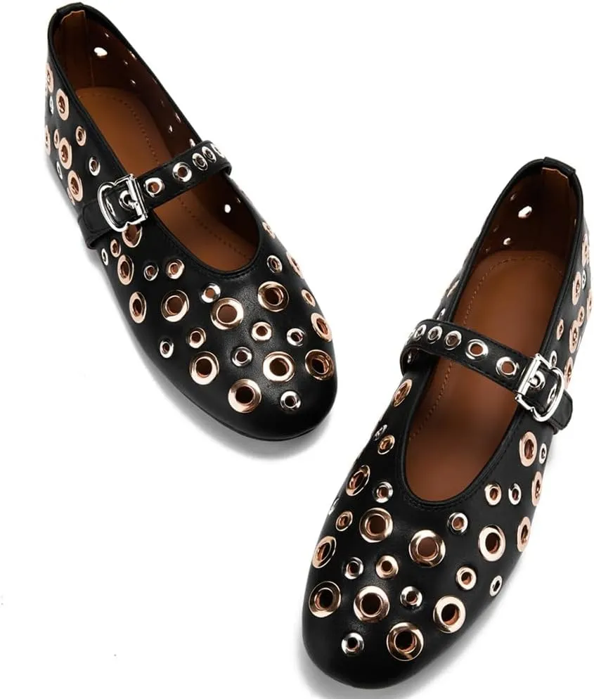 Mesh Ballet Flats for Women Buckle Strap Ballerina Flats Comfy Casual Daily Dress Perforated Mary Jane Flats