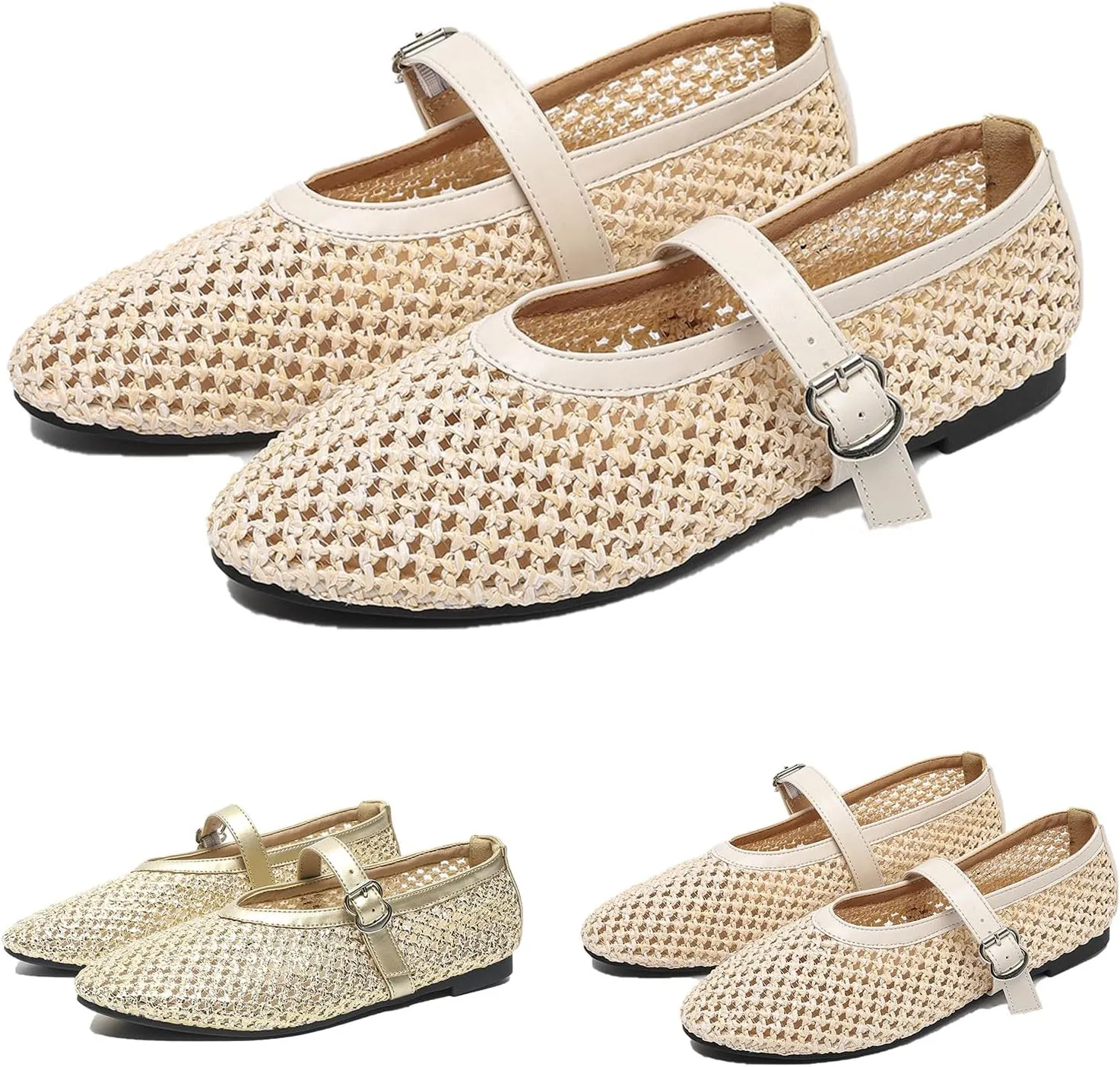Mesh Ballet Flats for Women Round Toe Buckle Strap Comfy Casual Mesh Ballet Mary Jane Shoes Summer Flats Shoes