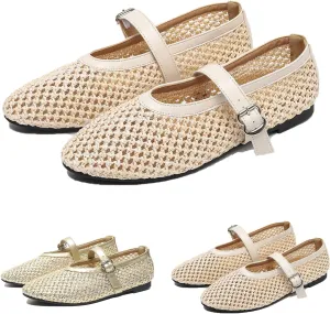 Mesh Ballet Flats for Women Round Toe Buckle Strap Comfy Casual Mesh Ballet Mary Jane Shoes Summer Flats Shoes