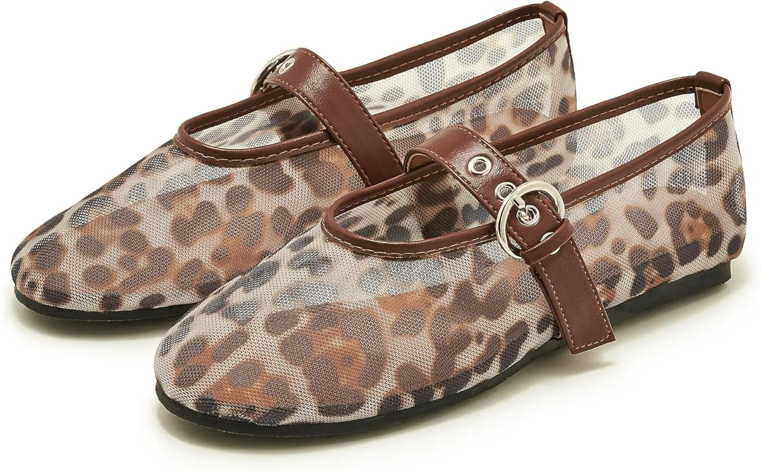 Mesh Ballet Flats for Women Round Toe Buckle Strap Mary Jane Flat Comfortable Casual Ballerina Shoes