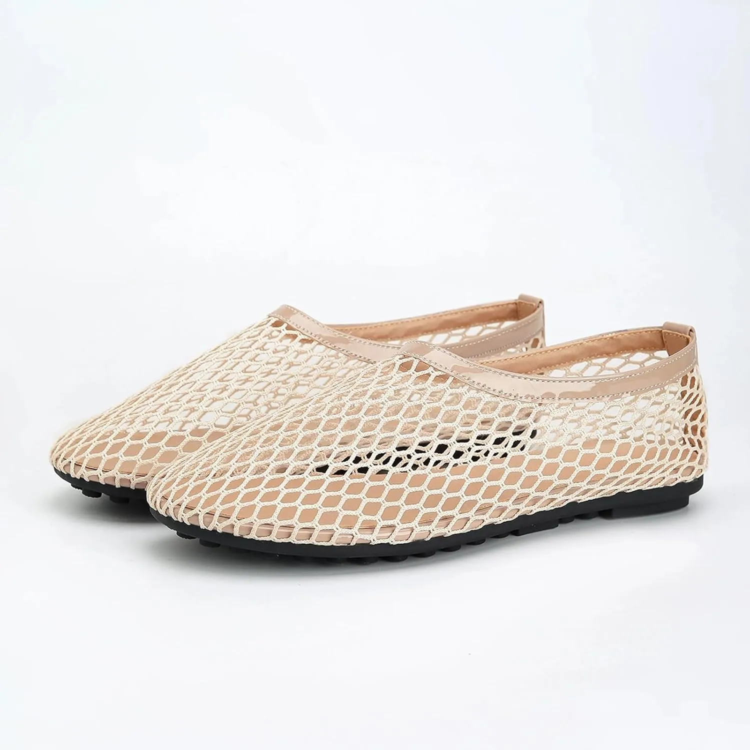 Mesh Ballet Flats for Women Round Toe Fishnet Ballerina Casual Fishnet Flat Shoes Comfy Slip on Flats