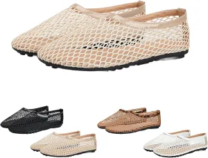 Mesh Ballet Flats for Women Round Toe Fishnet Ballerina Casual Fishnet Flat Shoes Comfy Slip on Flats