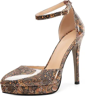 Mettesally Women's Platform Stiletto Pumps Pointed Toe Thin High Heels Ankle Strap Sandals Slip On Wedding Party Shoes