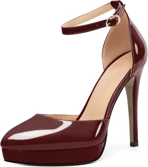 Mettesally Women's Platform Stiletto Pumps Pointed Toe Thin High Heels Ankle Strap Sandals Slip On Wedding Party Shoes