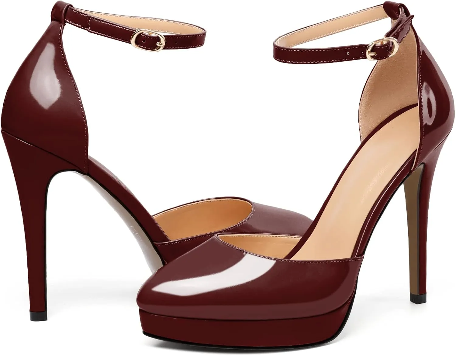 Mettesally Women's Platform Stiletto Pumps Pointed Toe Thin High Heels Ankle Strap Sandals Slip On Wedding Party Shoes