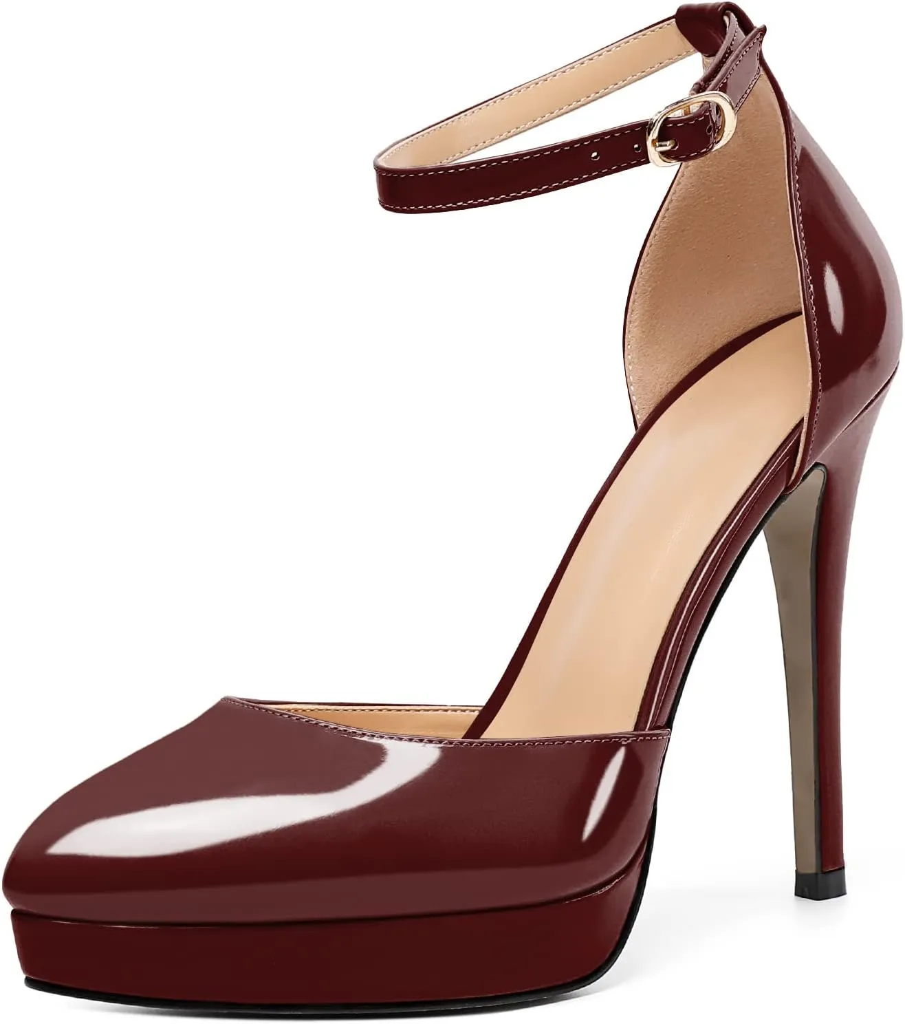 Mettesally Women's Platform Stiletto Pumps Pointed Toe Thin High Heels Ankle Strap Sandals Slip On Wedding Party Shoes