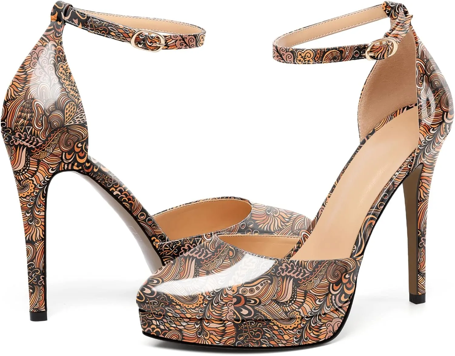 Mettesally Women's Platform Stiletto Pumps Pointed Toe Thin High Heels Ankle Strap Sandals Slip On Wedding Party Shoes