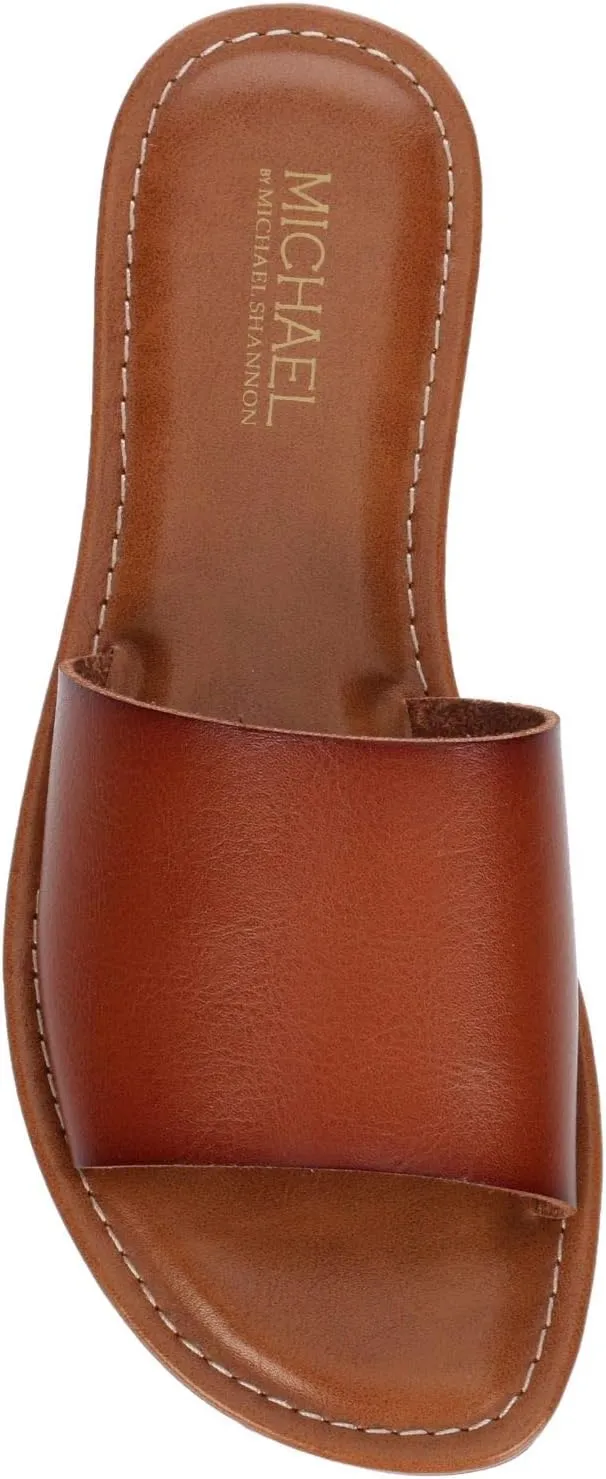 Michael By Michael Shannon Demi - Women's One Band Faux Leather Slip On Flat Slide Sandals
