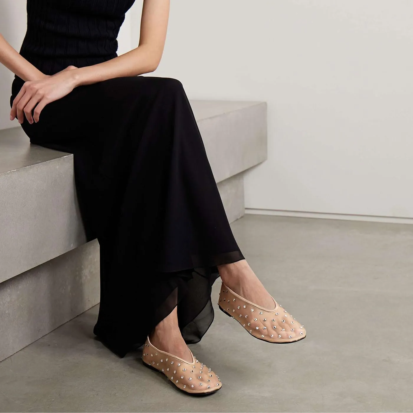 MICIFA Crystal Mesh Ballet Flats for Women Rhinestone Flat Shoes Round Toe Sparkly Ballerina Shoes Mesh Glitter Casual Wedding Dress Flats
