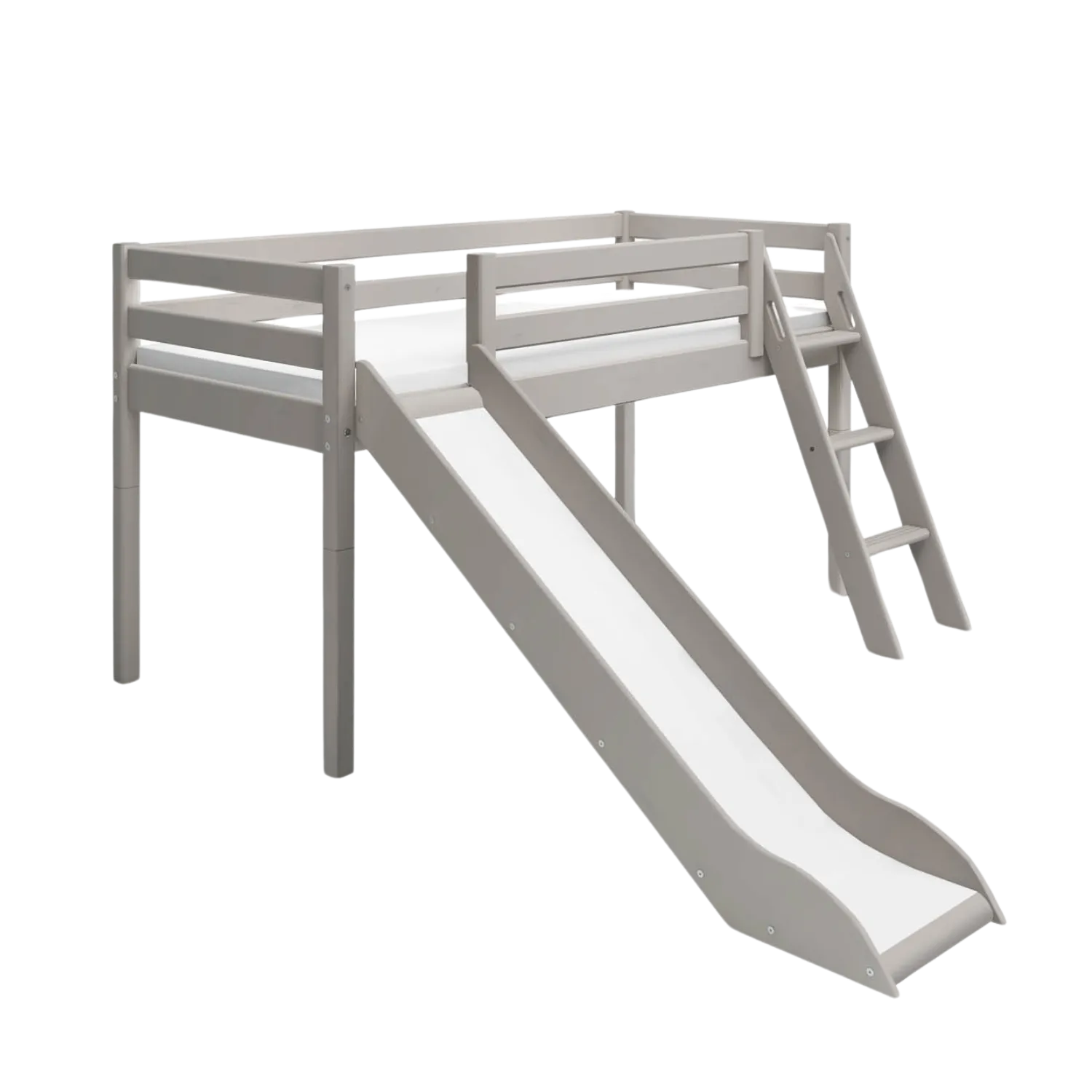 Mid-High Bed with Slide and Ladder, 90x200 cm, Grey