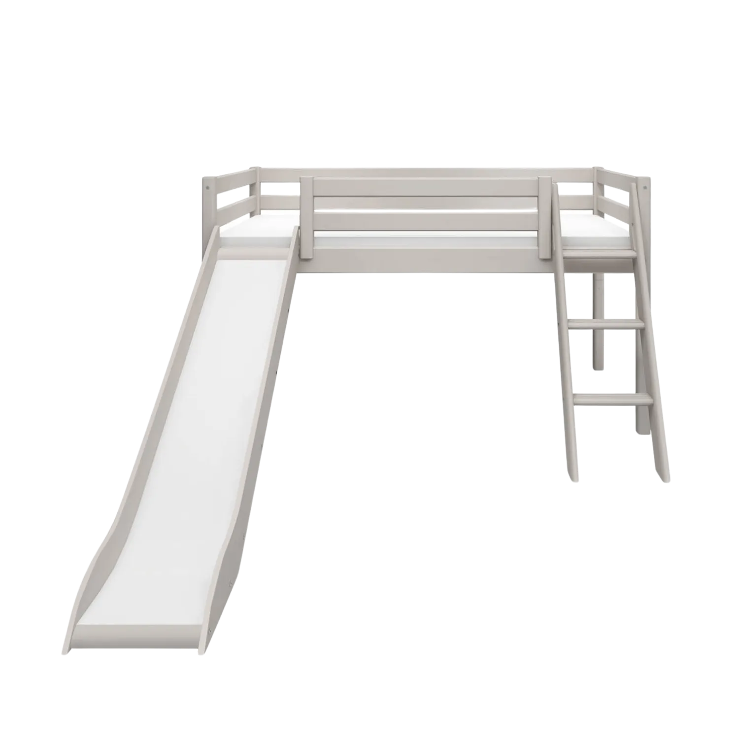 Mid-High Bed with Slide and Ladder, 90x200 cm, Grey