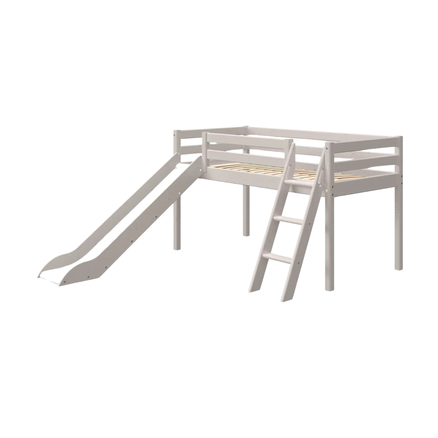 Mid-High Bed with Slide and Ladder, 90x200 cm, Grey