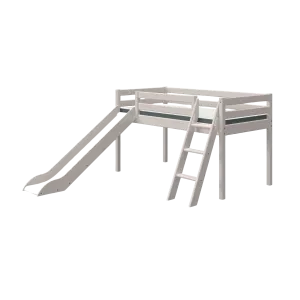 Mid-High Bed with Slide and Ladder, 90x200 cm, Grey