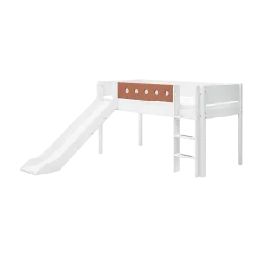 Mid-High Bed with Slide, Ladder and Safety Rail, 90x200 cm, White