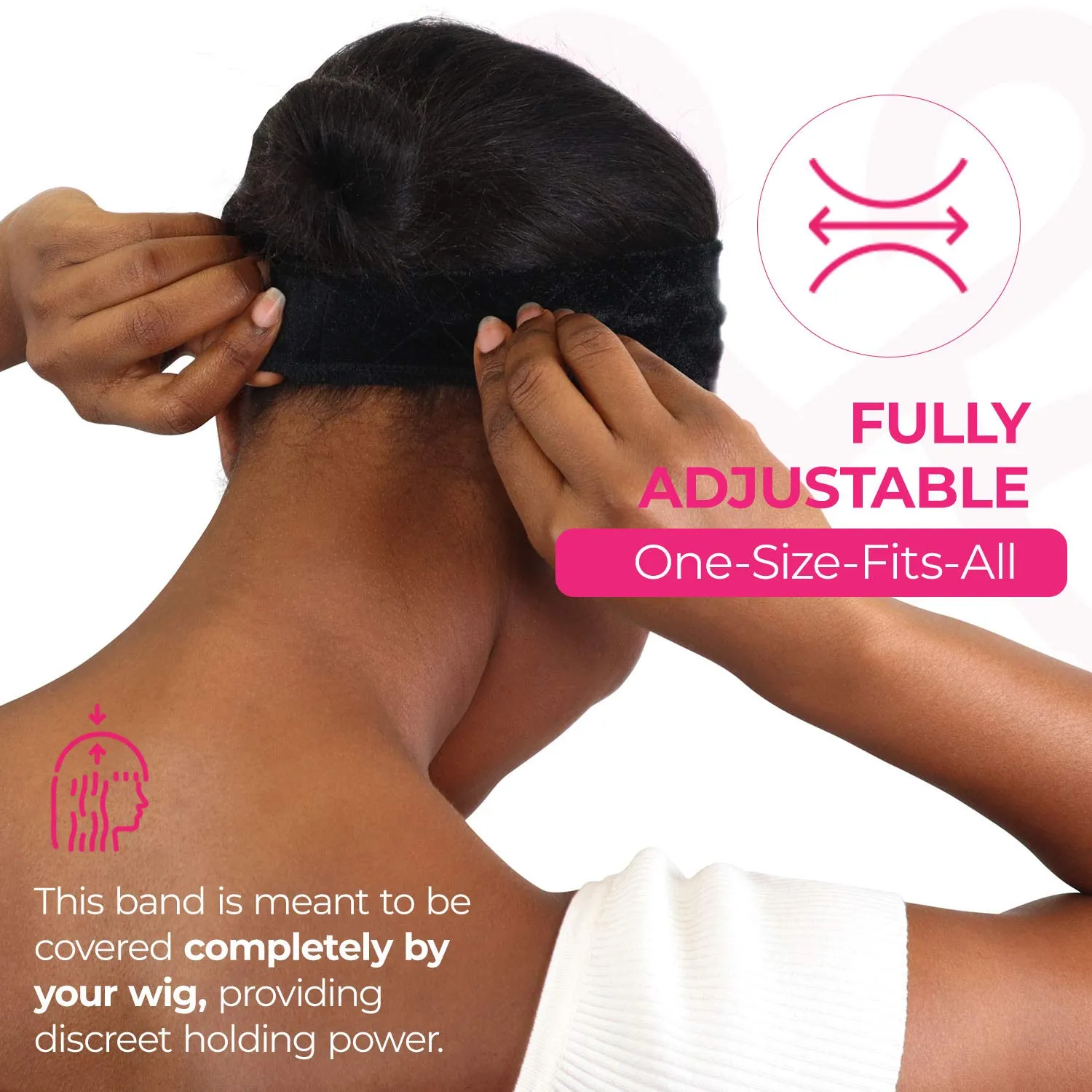 MILANO COLLECTION WiGrip, The Original Comfort Grip Band, Adjustable Wig Bands for Women Provides Glueless Support, Non-Slip Wig Grip Headbands for Women Tension-Free, One Size Fits All, Black, 3 Pack