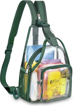 Mildbeer Mini Clear Backpack for Women - 2-in-1 Convertible Sling & Shoulder Bag, Stadium Approved Clear Festival Purse for Concerts & Daily, Green