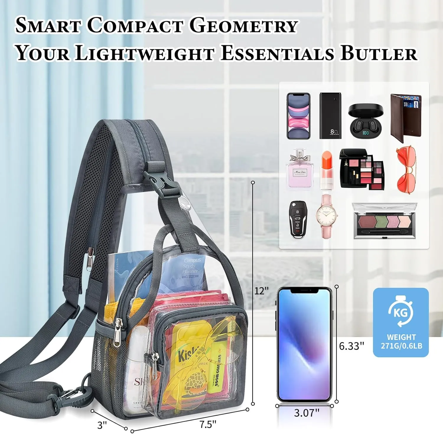 Mildbeer Mini Clear Backpack for Women - 2-in-1 Convertible Sling & Shoulder Bag, Stadium Approved Clear Festival Purse for Concerts & Daily, Grey