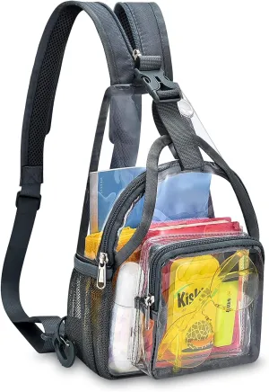 Mildbeer Mini Clear Backpack for Women - 2-in-1 Convertible Sling & Shoulder Bag, Stadium Approved Clear Festival Purse for Concerts & Daily, Grey
