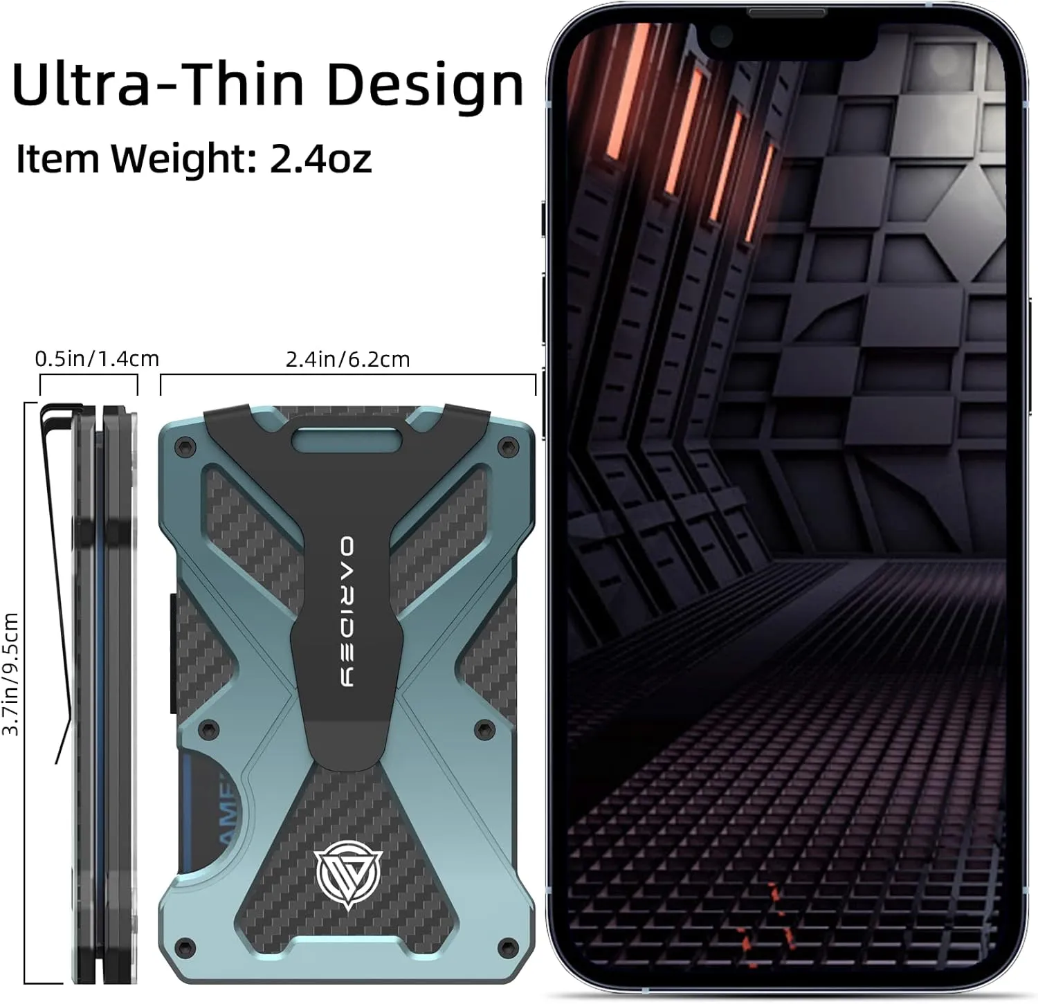 Minimalist Wallet for Men- Slim Aluminum Metal Money Clip Wallet with Clear ID Card Holder, Carbon Fiber Wallet, RFID Blocking,Holds up 15 Cards with Cash Clip,Ultra-Thin Tactical Wallet-Gradient Grey