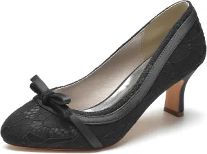 Minishion Bridal Shoes for Wedding Womens Slip-on Lace Evening Prom Pumps with Bowknot BR113