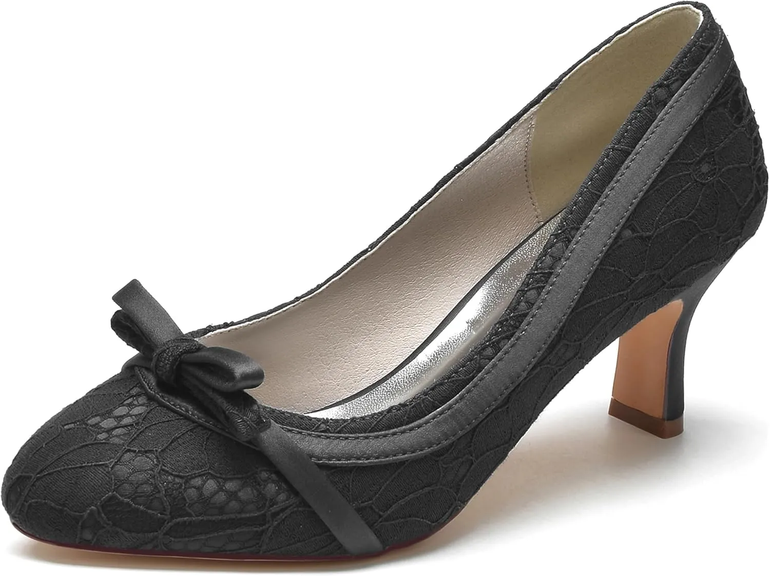 Minishion Bridal Shoes for Wedding Womens Slip-on Lace Evening Prom Pumps with Bowknot BR113