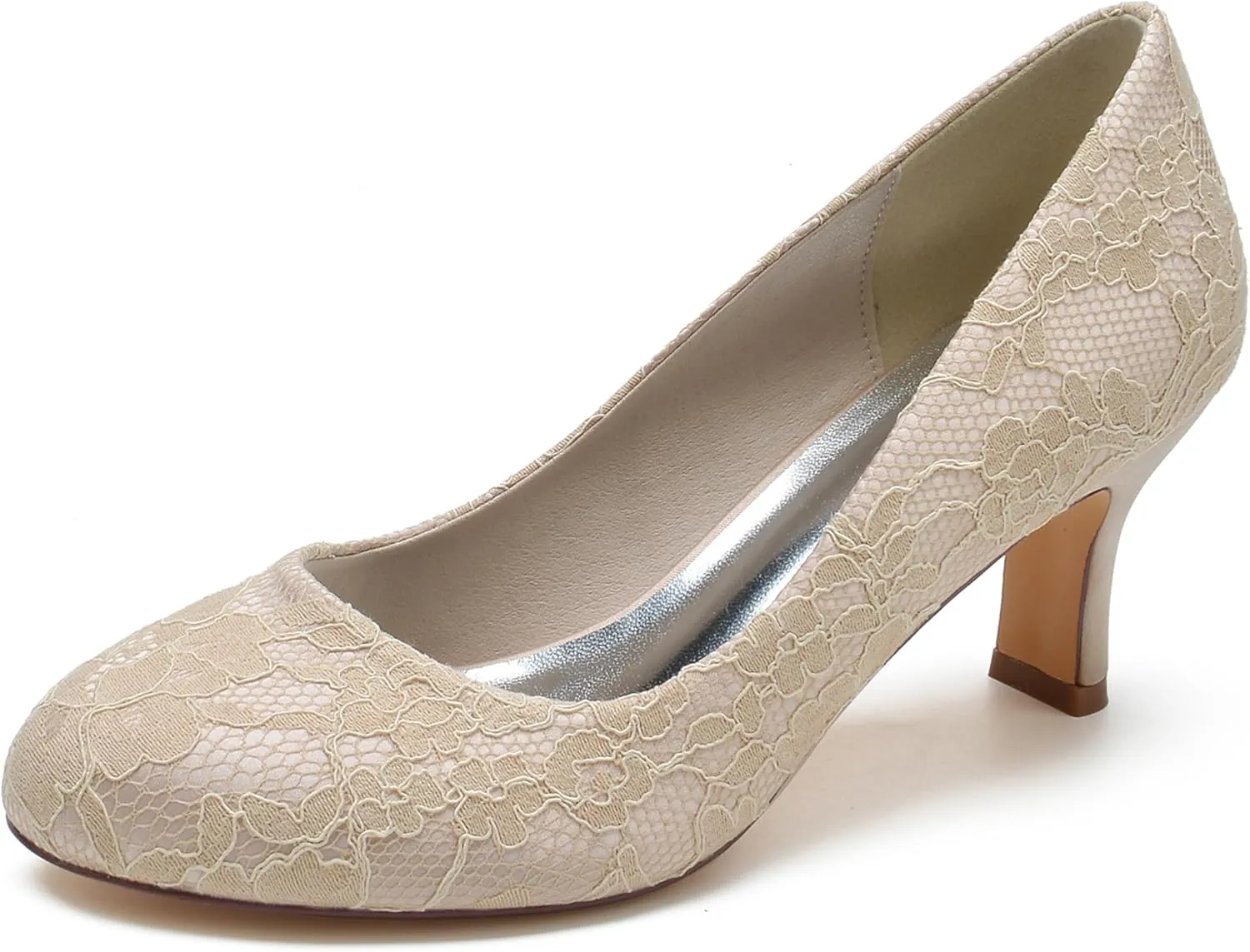 Minishion Ladies Wedding Dress Shoes Slip on Floral Lace Evening Formal Pumps BR115