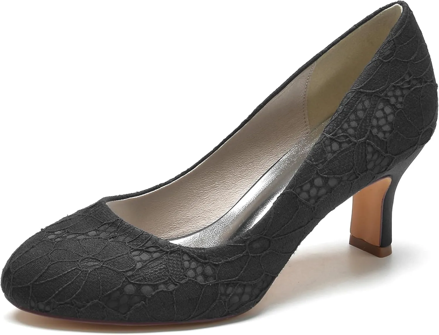 Minishion Ladies Wedding Dress Shoes Slip on Floral Lace Evening Formal Pumps BR115