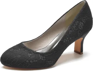 Minishion Ladies Wedding Dress Shoes Slip on Floral Lace Evening Formal Pumps BR115