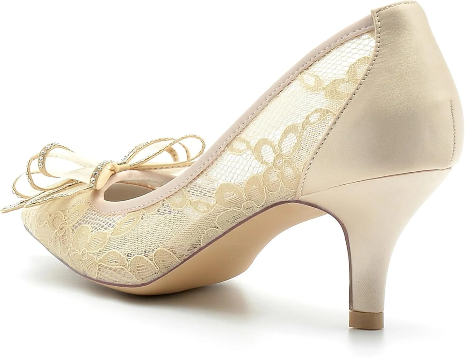 Minishion Womens Slip on Wedding Shoes Lace Pointed Toe Evening Formal Pumps with Bows BR047