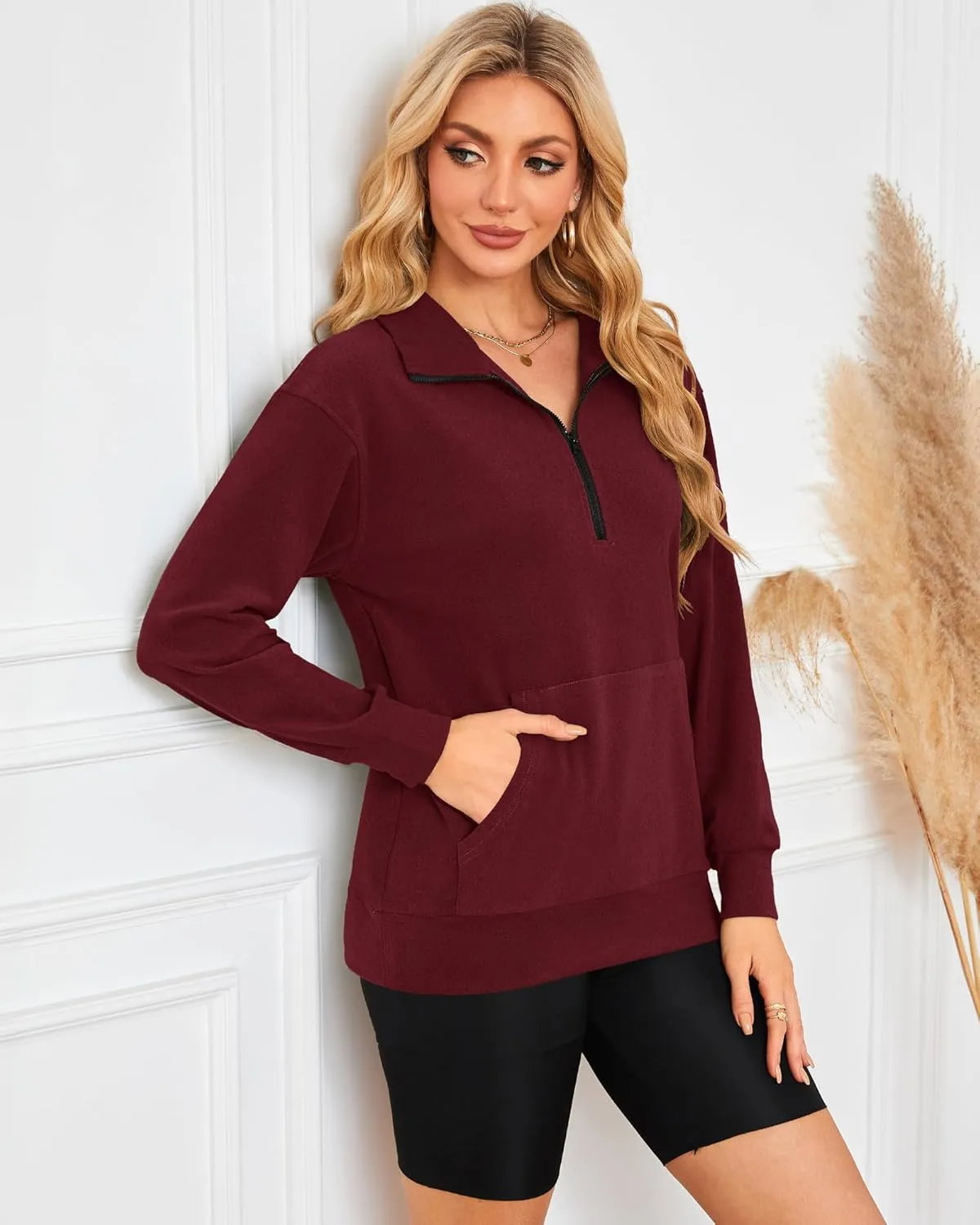 MISFAY Womens Half Zip Oversized Sweatshirts 2025 Casual Long Sleeve Hoodies Quarter Zip Up Pullover Fall Outfits with Pocket