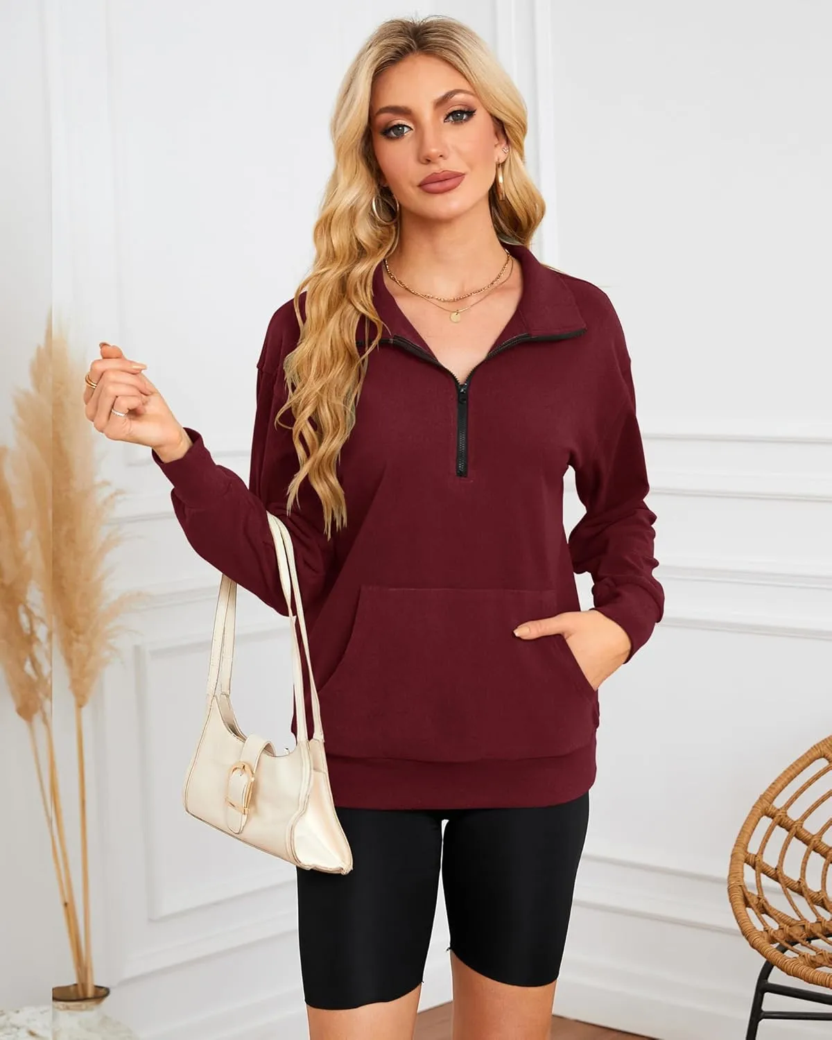 MISFAY Womens Half Zip Oversized Sweatshirts 2025 Casual Long Sleeve Hoodies Quarter Zip Up Pullover Fall Outfits with Pocket