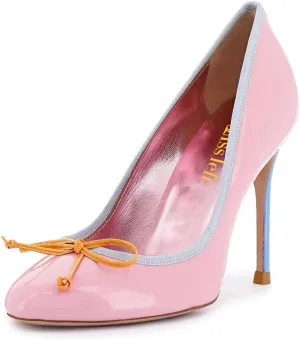 miss left Women Elegant Stiletto High Heel Bow Round Toe Satin Pumps Slip on Wedding Prom Party Dress Formal Shoes Size 4-16 US