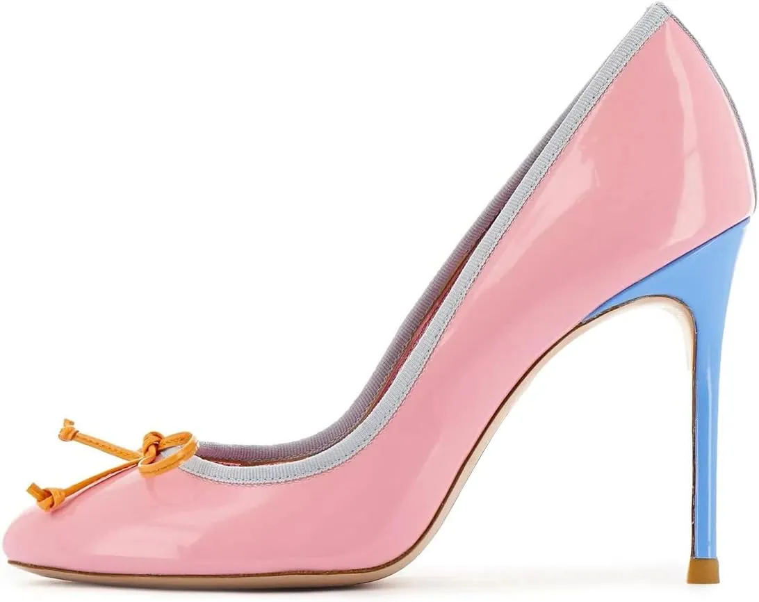 miss left Women Elegant Stiletto High Heel Bow Round Toe Satin Pumps Slip on Wedding Prom Party Dress Formal Shoes Size 4-16 US