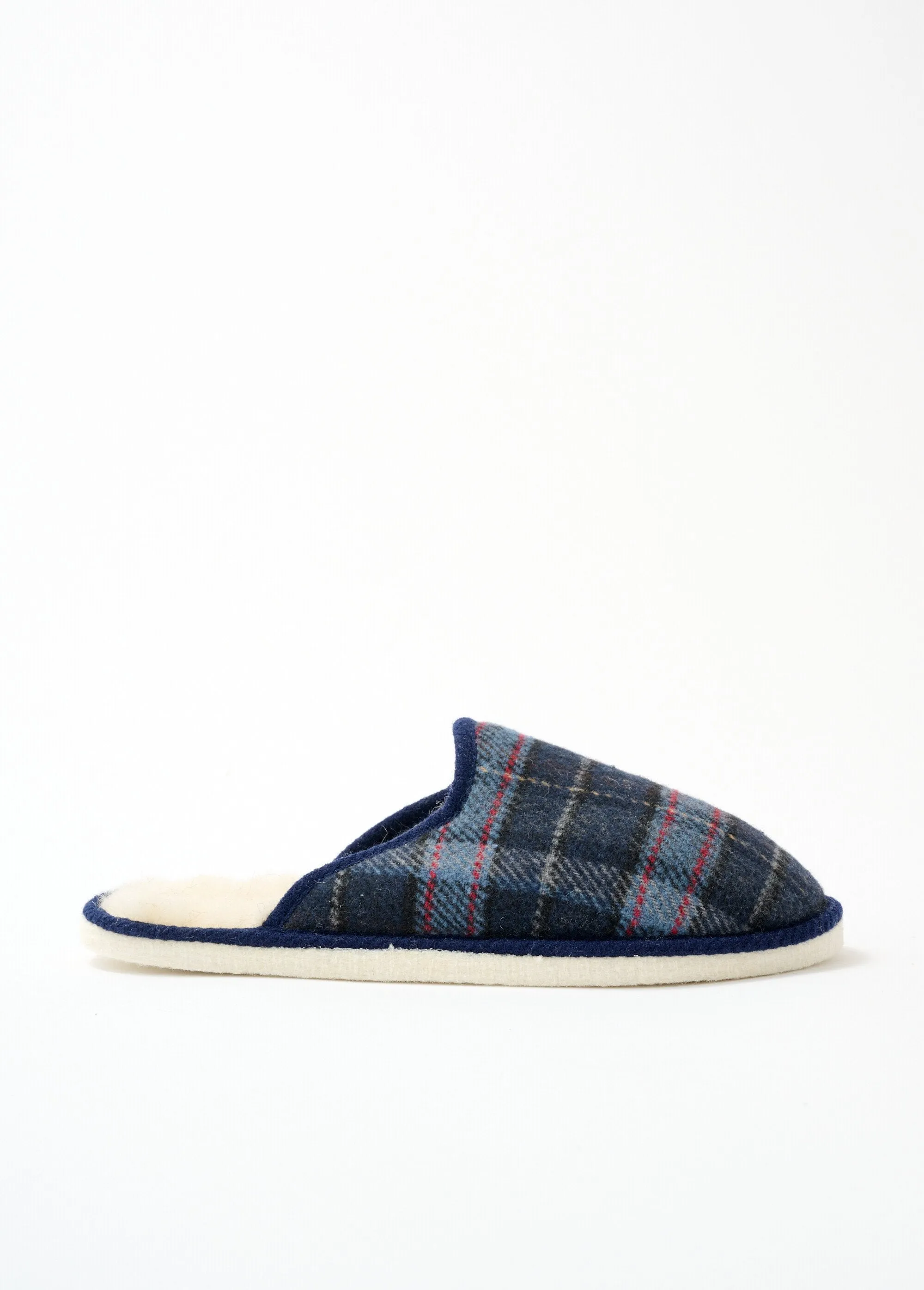 Mixed mule slippers in tartan fabric