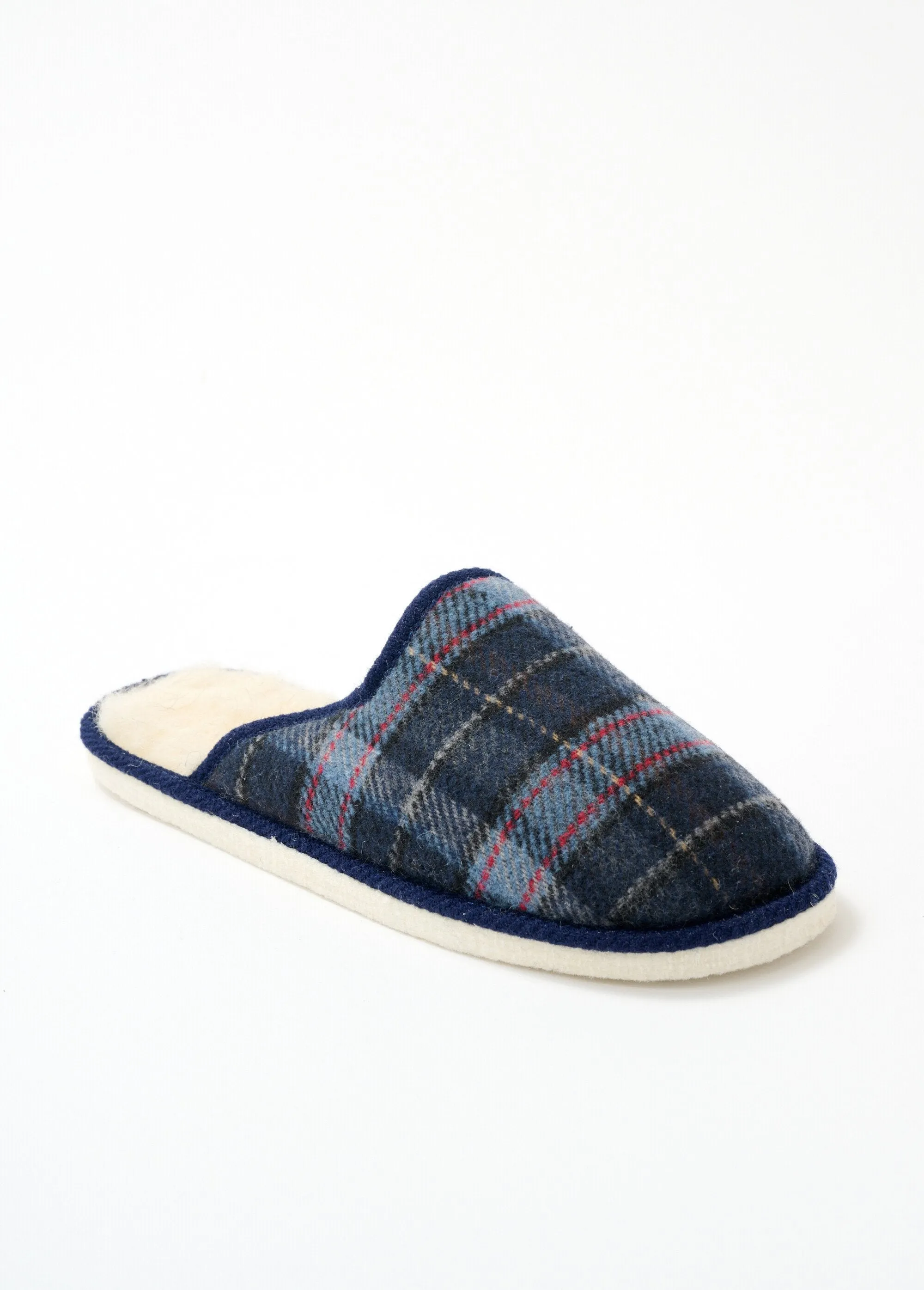 Mixed mule slippers in tartan fabric