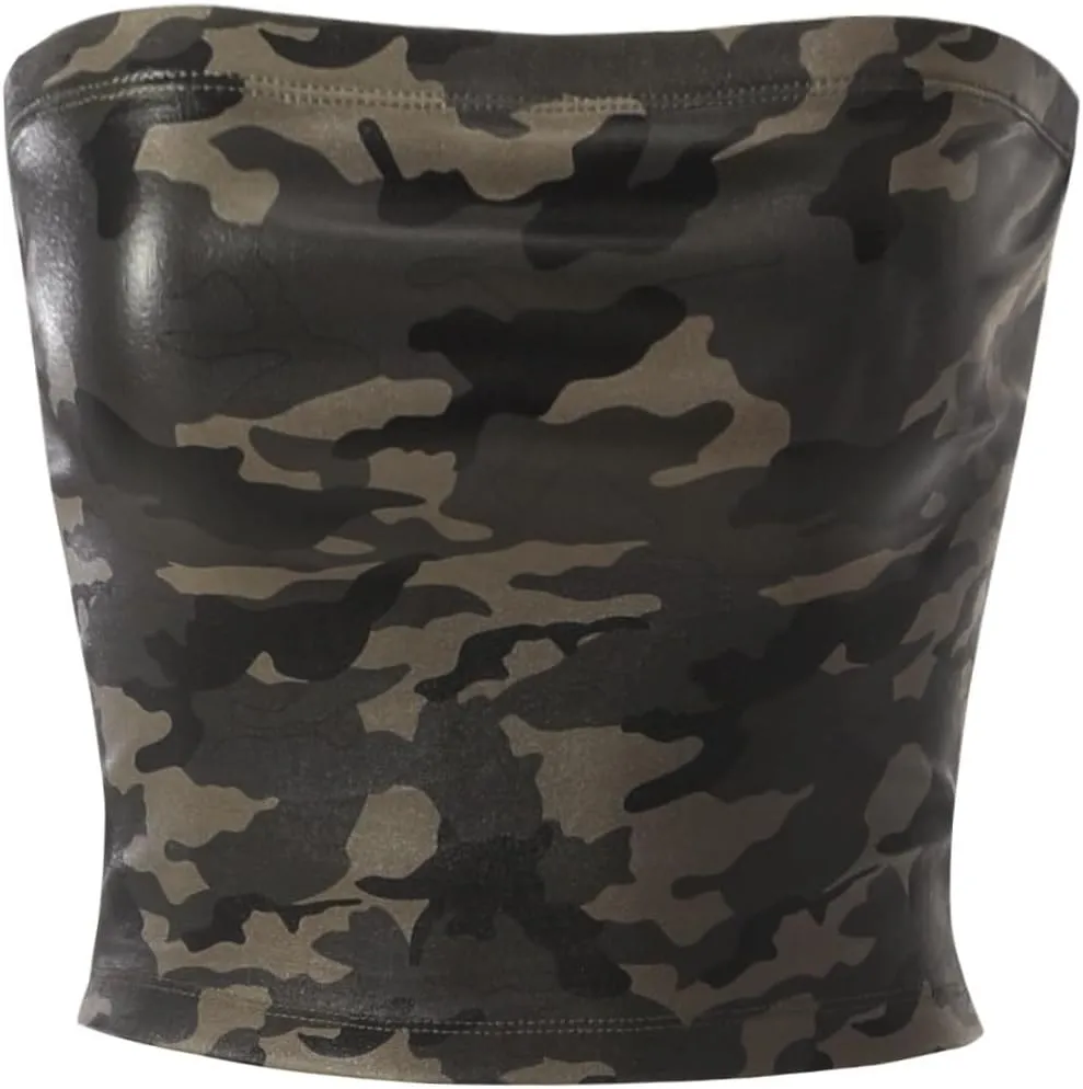 MixMatchy Women's Casual Strapless Print Tube Tops Strapless Sleeveless Bandeau Tops